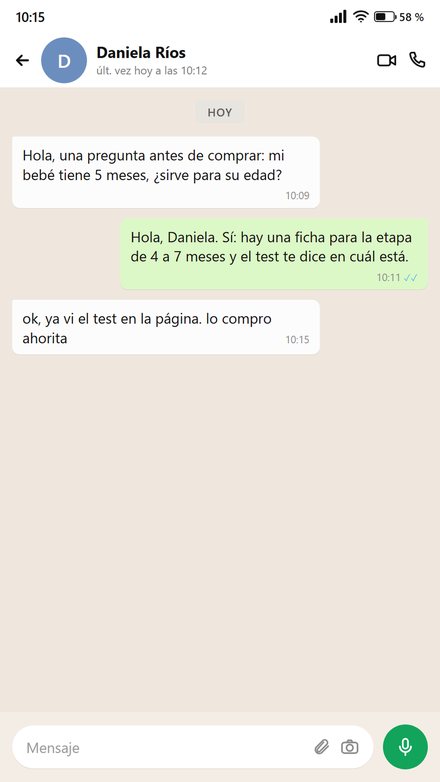 Conversación de una mamá que pregunta si sirve para su bebé de 5 meses